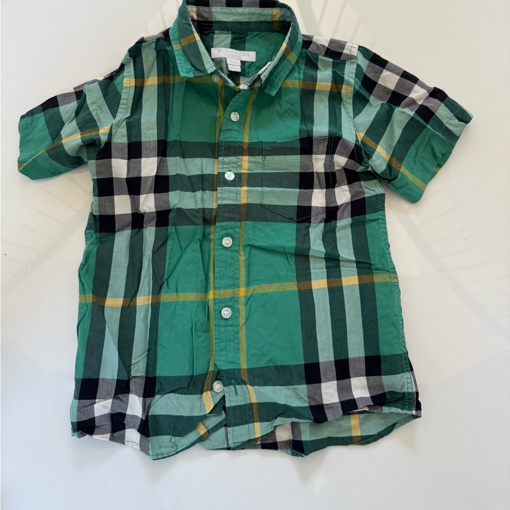 Burberry Kids Green and Yellow Plaid Shirt